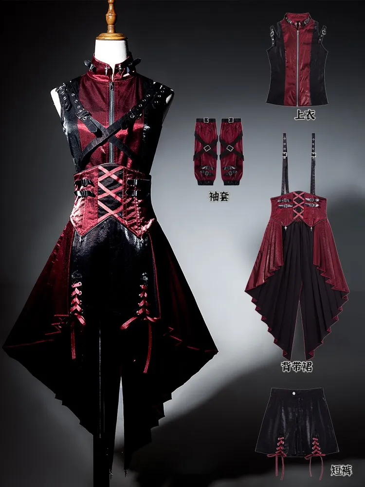 ダークスタイルのパンク甘くてクールなスリックバックドレスセット