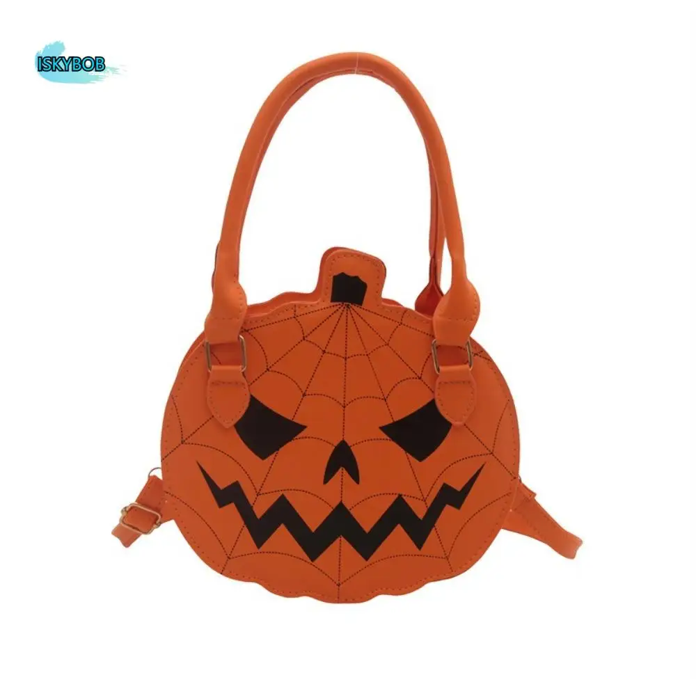 

Casual Skull Halloween Shoulder Bag PU Round Pumpkin Shape Bag Contrasting Colors Wallet Ghost Handbag Storage