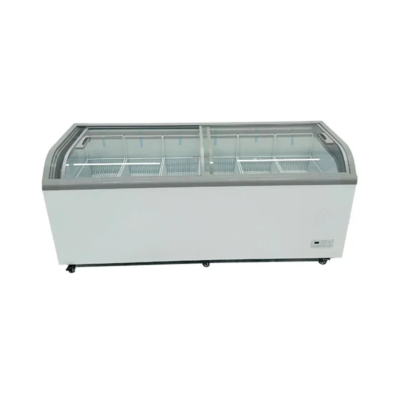 

Wholesale Commercial Large Capacity Curved Sliding Glass Door Island Showcase horizontal Island Freezer