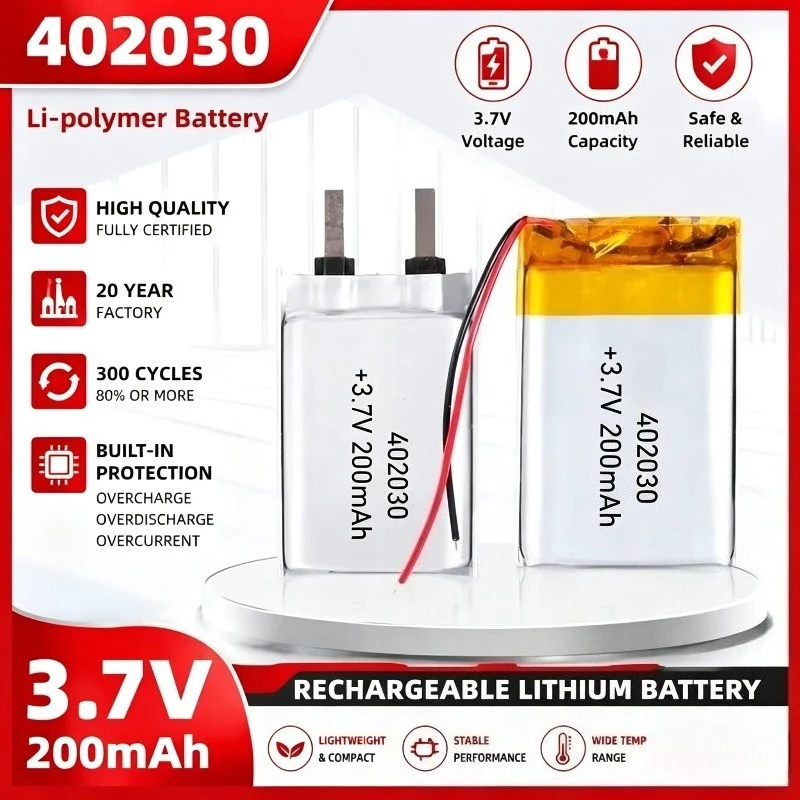 402030 200mAh 3.7V Lithium Polymer Battery for Smart Bracelet Voice Recorder GPS Tablet PC Pet Training Tool Webcam