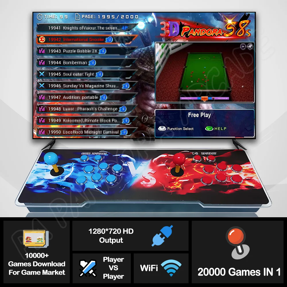 Pandora SAGA EX 3D WIFI 58s Box 20000 in 1 64GB Save Function Multiplayer Joysticks Arcade Console Retro Video Game