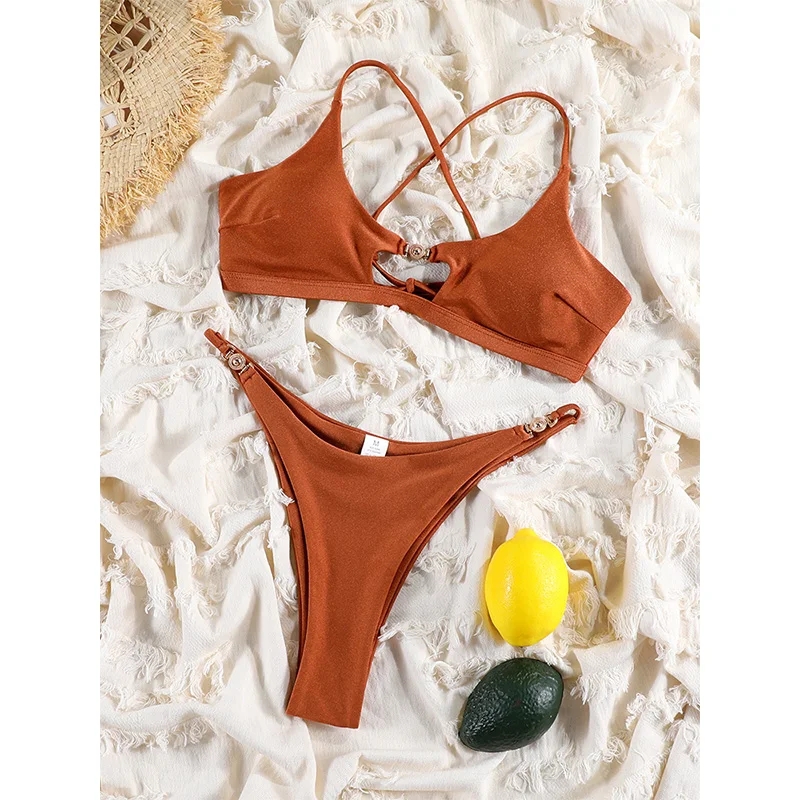 Rinabe Bandage Bikini Brown Swimsuit String Bikinis High Cut Swimwear Sexy Summer Swimsuits Two-Piece Beachwear