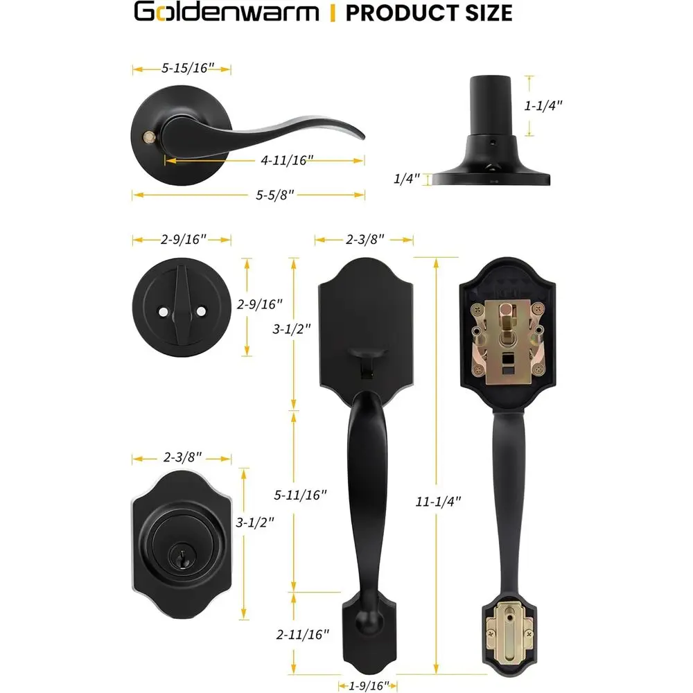 ront Türschloss-Set, schwarzer ront Türgriff und Riegel-Set, Türschloss-Set für Außentür, Ront Türgriff-Set