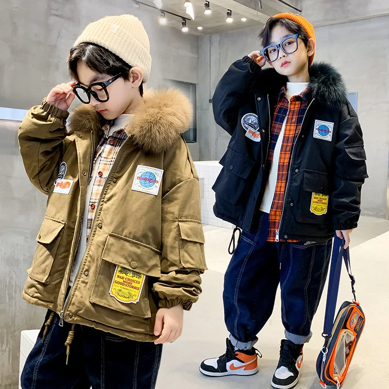 

Boys Coat Jacket Overcoat Cotton 2022 Casual Warm Plus Velvet Thicken Winter Christmas Children's Clothing