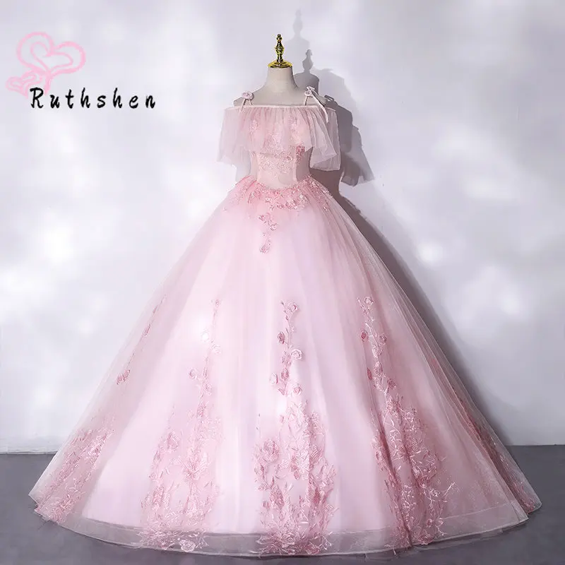 Rosa Ballkleid Prom Kleider Weg Von Der Schulter Sehen Durch Abendkleider mit Spitze Appliques Puffy Sexy Robe De Soiree