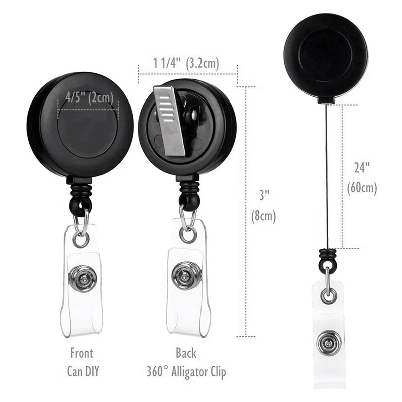 4 Pack - Retractable ID Name Badge Holder Reels With Swivel Alligator Clip (Black)