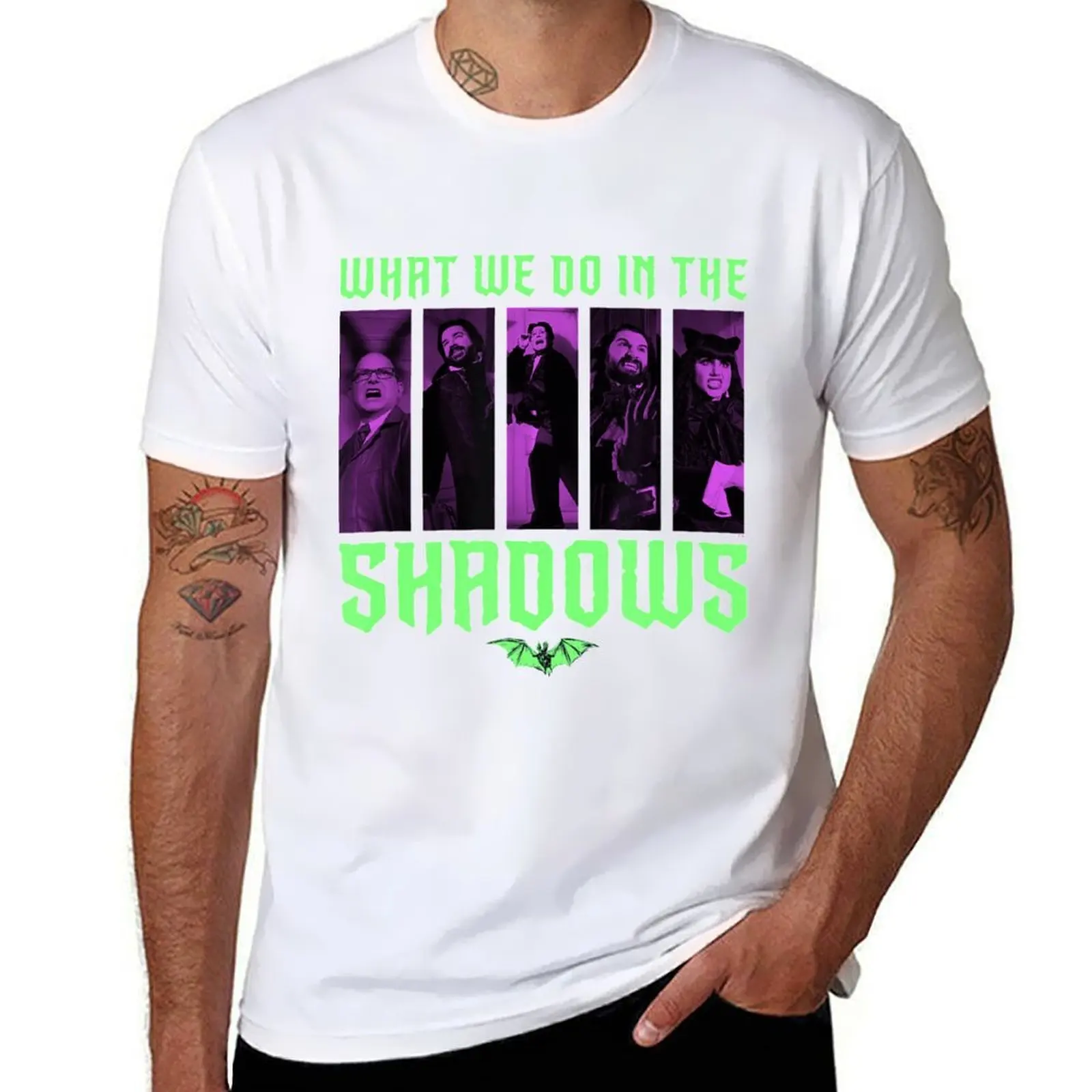 

Mens What We Do In The Shadows Cast And Logo T-Shirt men t shirt cotton 100% t shirts for man pack cotton T-Shirt