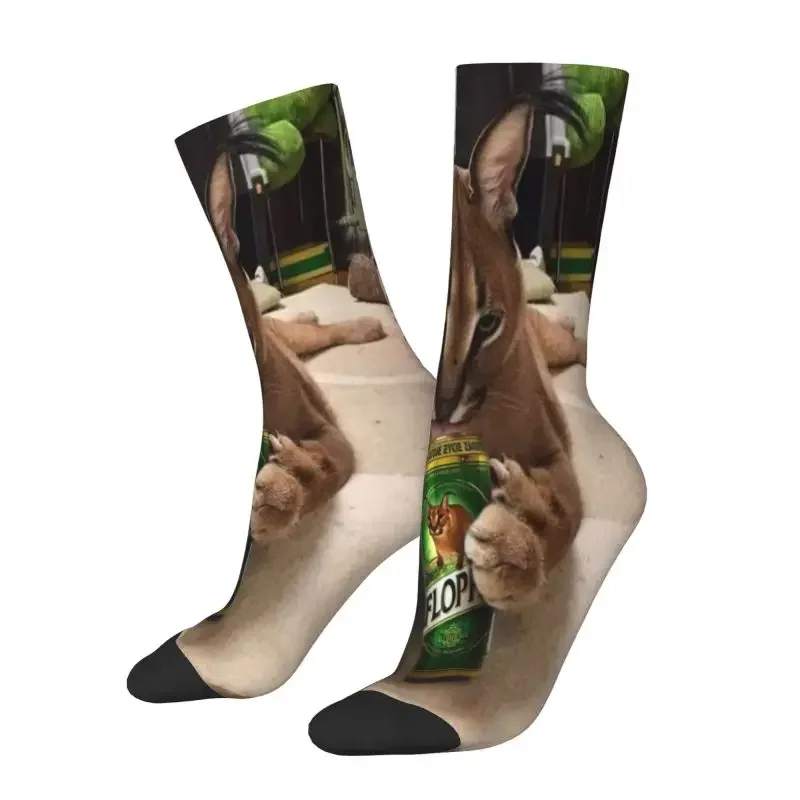 Big Floppa Meme Dress Socks for Men Women Warm Fashion Novelty Funny Caracal Cat Crew Socks