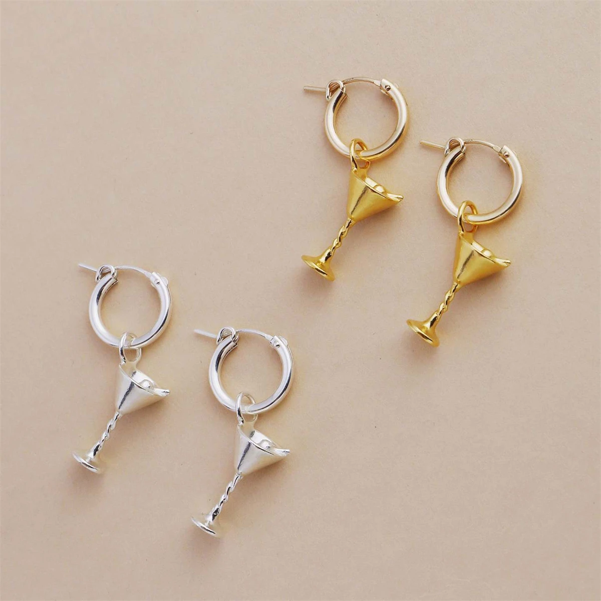 

Wine Glass Orange Cherry Earrings INS Design Sense Gold Steel Gold Plated Color Preserving Women's Gift