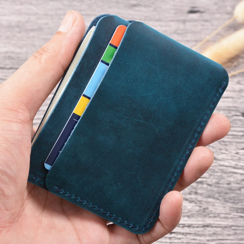 

Genuine Leather Credit ID Card Holder Crazy Horse Leather Travel Mini Wallet Retro Vintage Business Purse Case