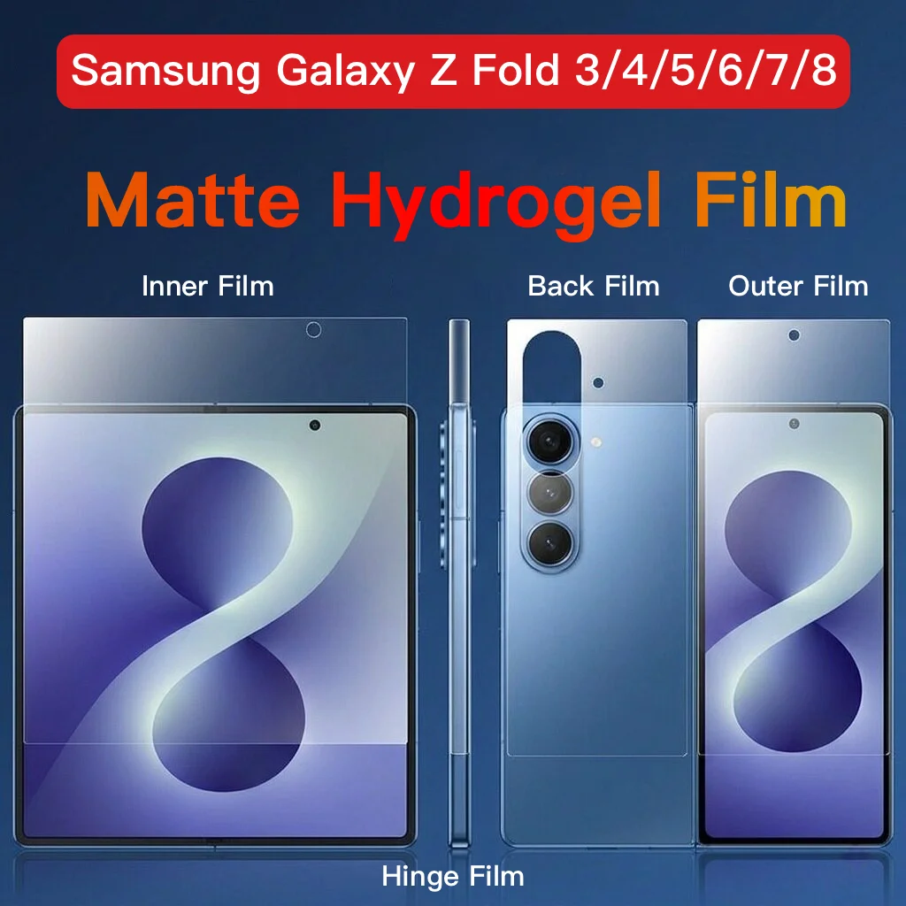 Matte Hydrogel-Folie für Samsung Galaxy Z Fold 8 Ultra Wide 7 6 5 4 3 SE 5G, Innen- und Außen-Schutz für das Scharnier, Ganzkörper-Displayschutz.