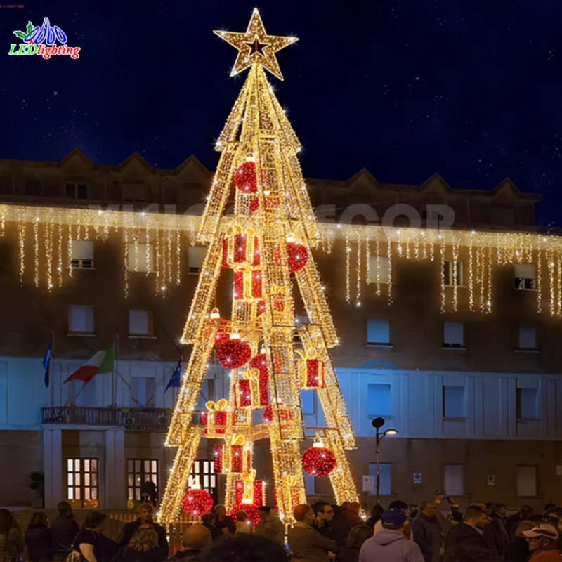 Customized. new designed 6M 12M 20m large outdoor white metal led lighted 3D cone trees