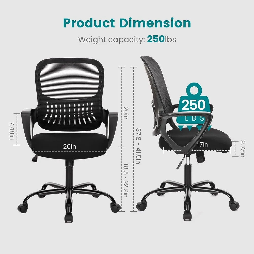 SMUG Office Chair Mid Back Computer Ergonomic Mesh Desk with Larger Seat, Executive Height Adjustable Swivel Task