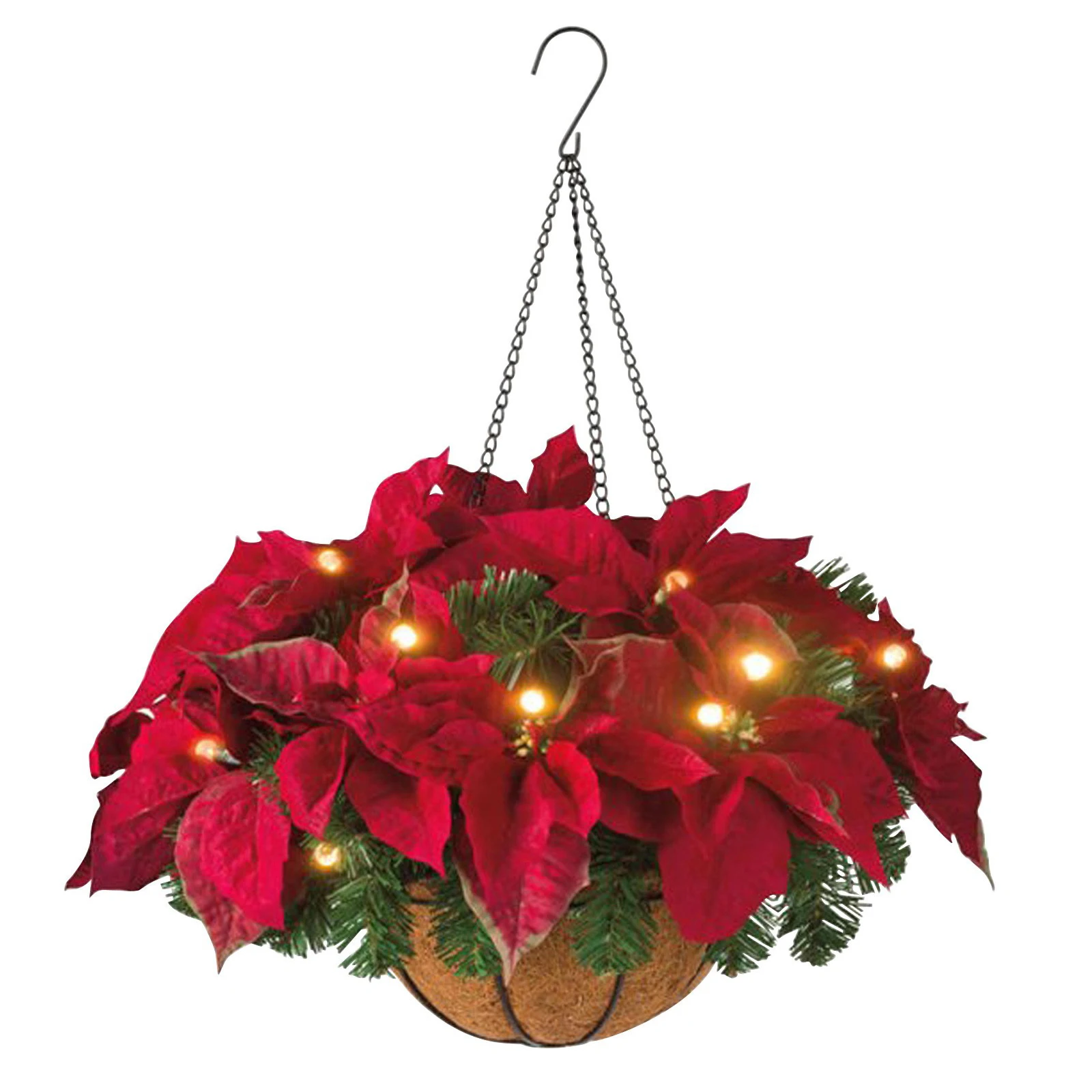 

5 Head Simulation Poinsettia Hanging Flower Basket Decor Artificial Silk Christmas Wreath Indoor Outdoor Home Wall Decoration