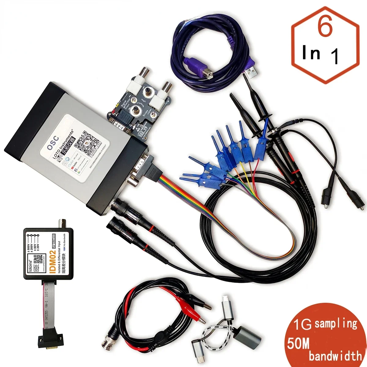 

OSC2002 Series 2-channel USB/PC oscilloscope 1G sampling 50M bandwidth signal source logic analysis Android 6 in 1