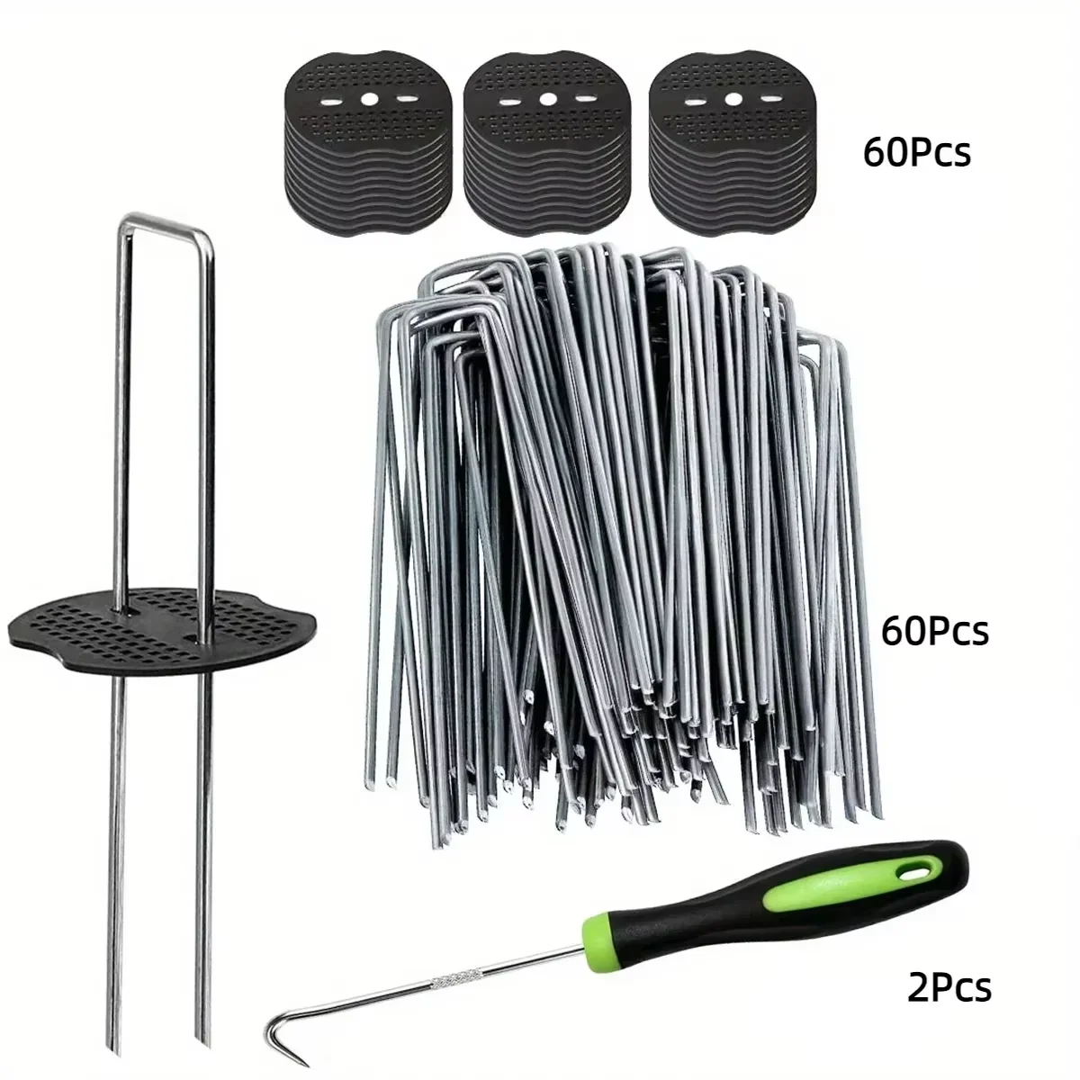 

U-shaped Ground Nail and Washer Set, Outdoor Courtyard Ground Fixing Pile, Suitable for Various Purposes Such as Fixing Grass