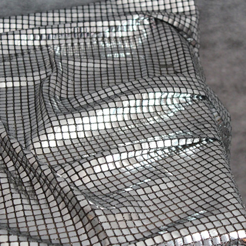 Reflection Square Sequins Fabric DIY Metallic Dress Clothing Designer Fabric Composite Mesh Glitter Silver Mirror Sequin Fabric