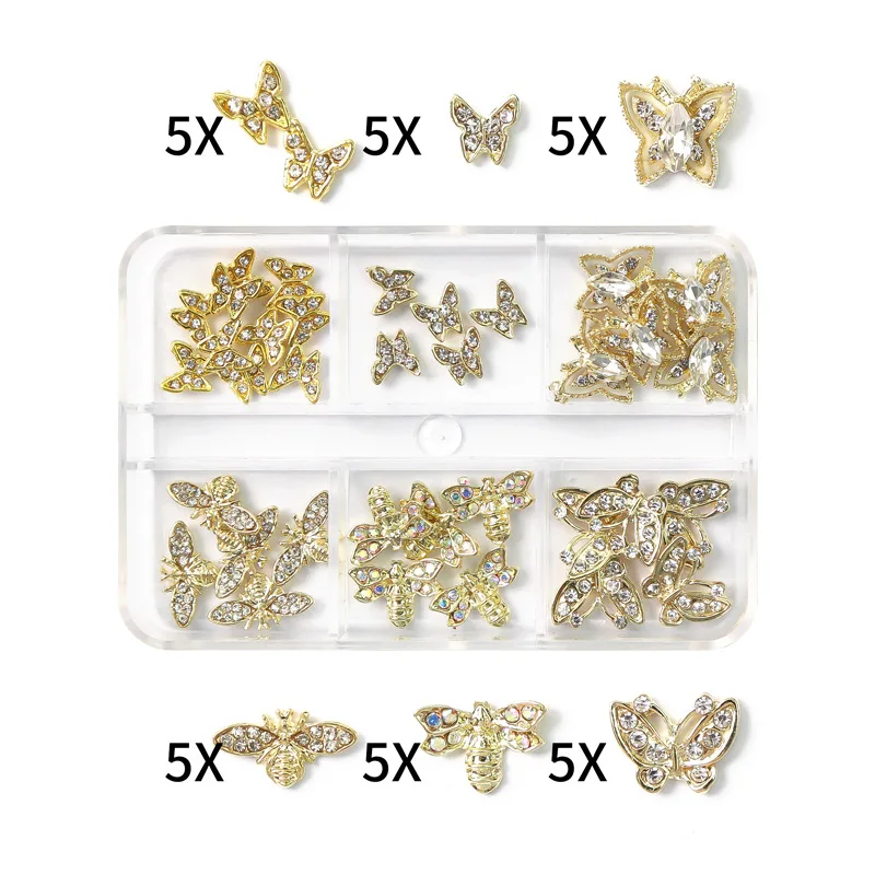 30 Stück Rosa Nagelcharms Legierung Strass 3D Stern Schmetterling Herz Kreuz Edelstein Nägel Kristall Diamant Nagelkunst Dekoration Zubehör