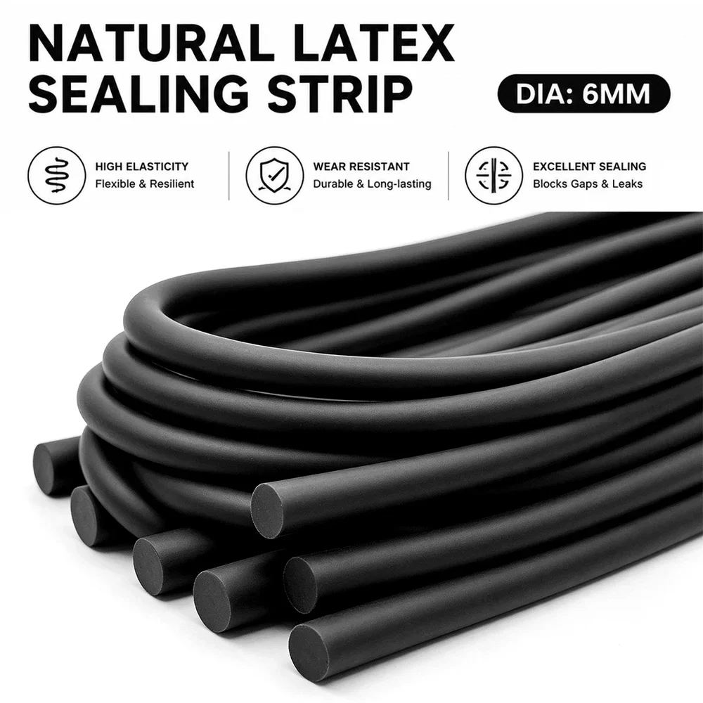 Dia 6mm Black Solid Latex Rubber Strip High Elasticity Round Latex Rubber Cord for Fitness Slingshot Handmade DIY Bundling