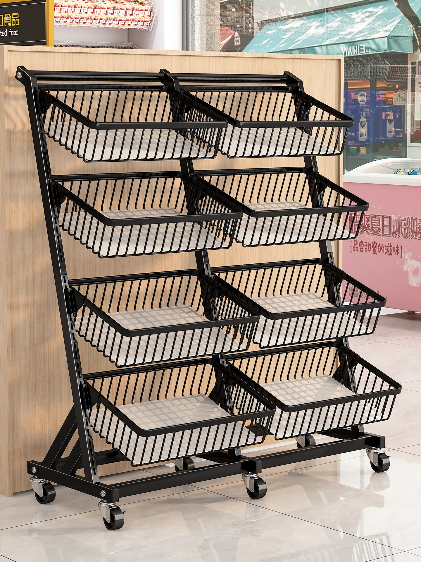 

Supermarket fresh shelves Floor-to-ceiling mobile fruit and vegetable display shelves Fruit store vegetable kitchen shelves
