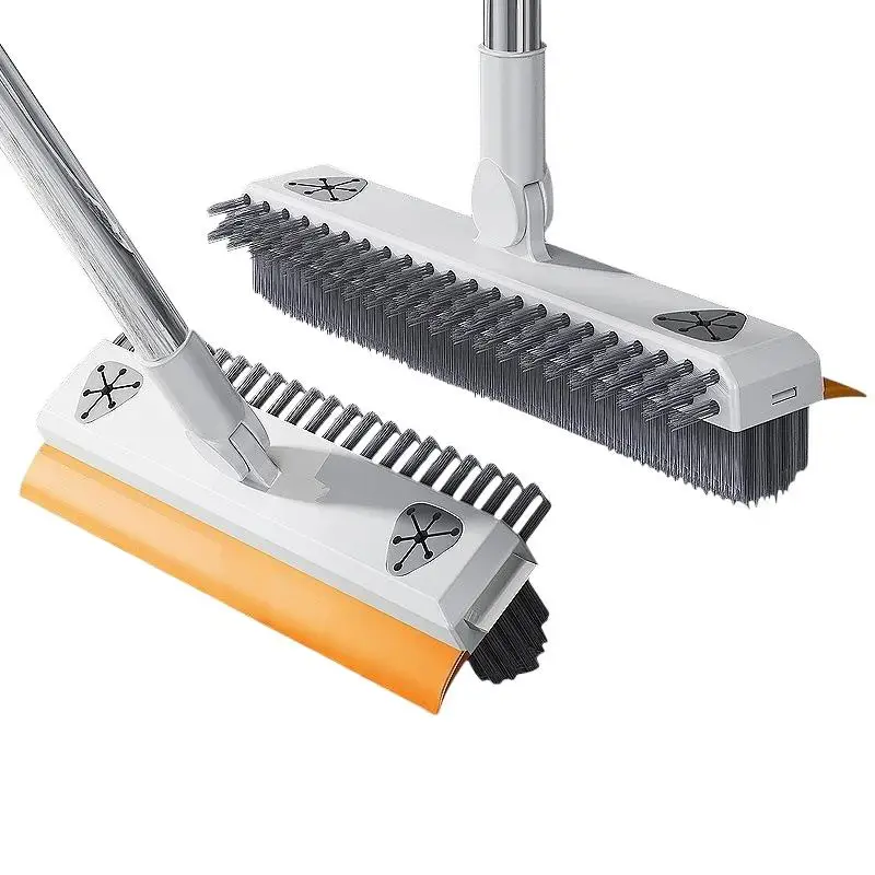 3 In 1 Hard Bristle Floor Scrub Brush with Squeegee Rotatable Cleaning Tool for Tile Wall Bathtub Stain Removal