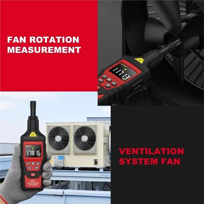 B62B-HT671 2-In-1 Handheld Digital Tachometer Speedometer 99999RPM Contact Tachometer
