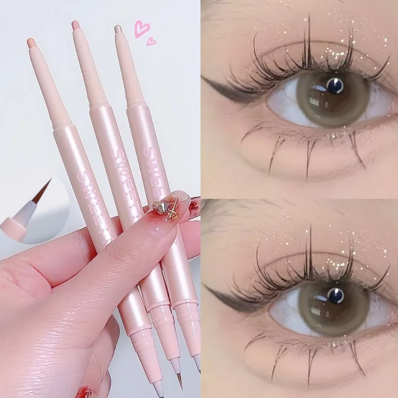 Caneta iluminadora de cabeça dupla, lápis de bicho-da-seda, natural, à prova d'água, à prova de manchas, iluminador, ferramenta de maquiagem para os olhos, cosméticos coreanos