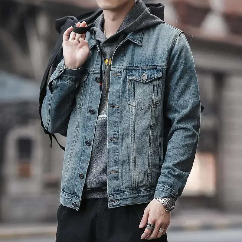 Korea Cowboy Coat for Men Button Denim Jackets Man Loose High Quality Casual Y2k New In Fast Delvery Original Low Cost One Piece