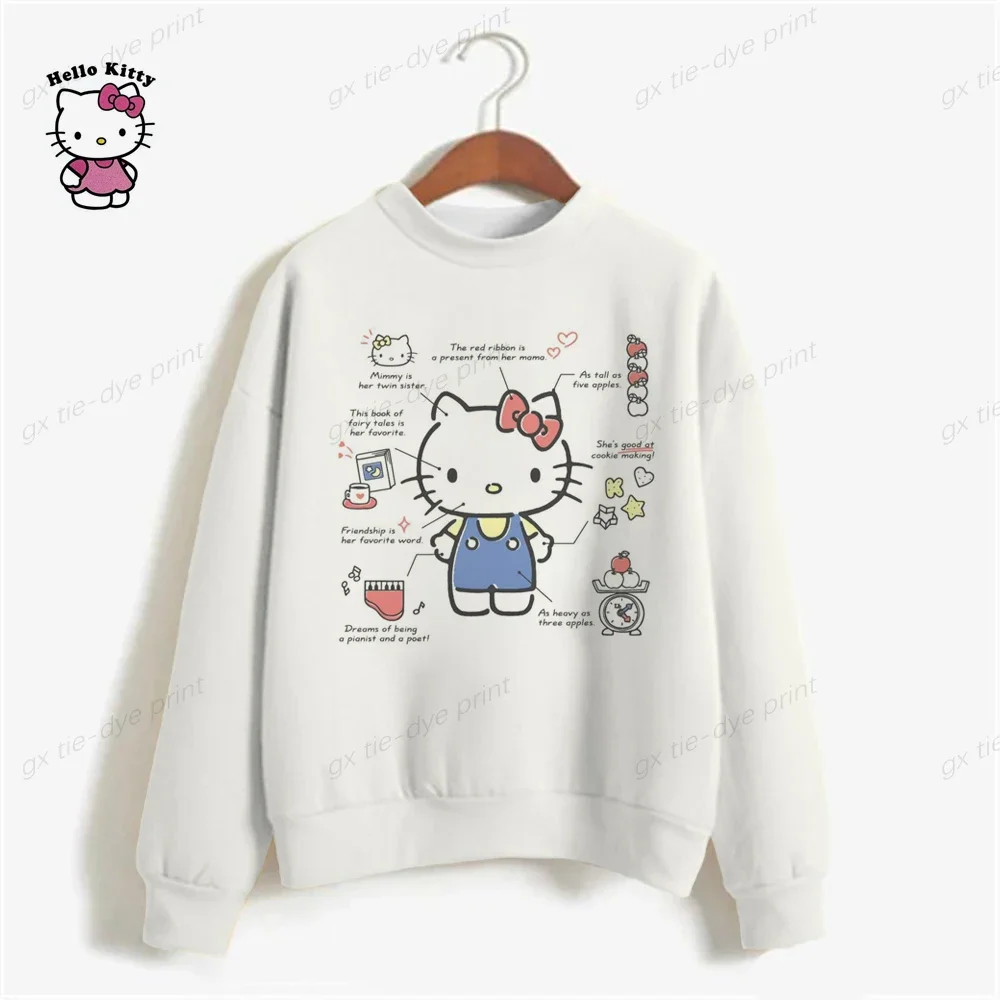 Hot Sale Oversize Printing Women Sweatshirt 2024 Autumn Anime Style Loose High Quality Hoodies Hello Kitty Print Hooded Girl