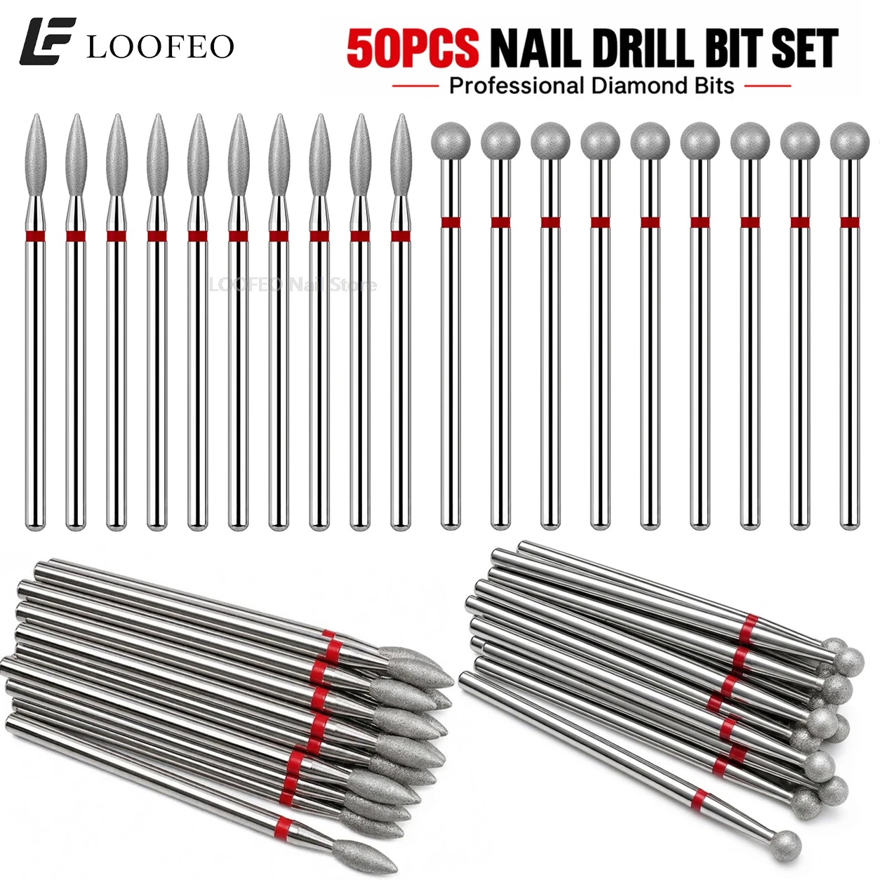 50PCS Diamond Nail Drill Bits Set Electric Nail File Bits Milling Cutter for Manicure Pedicure Cuticle Burrs Removal Nail Tools