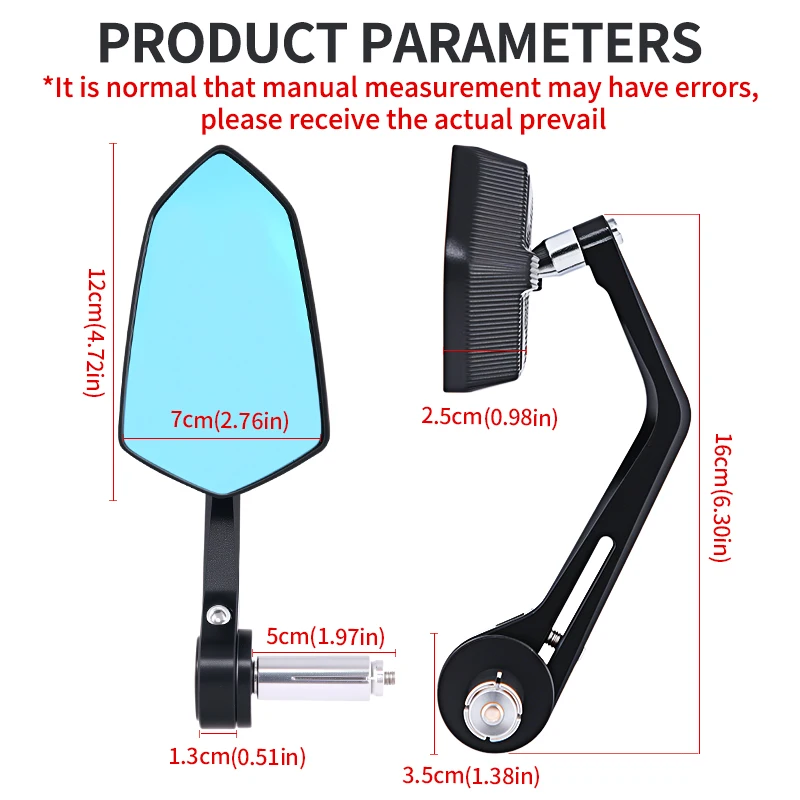 Electric Motorcycle CNC Modified Aluminum Adjustable Handle Mirror 22mm Universal Anti-glare Rearview Mirrors with Blue Glass