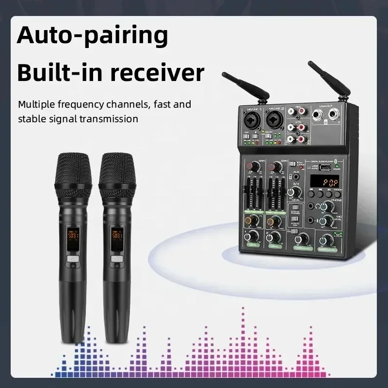 

4 Channel Audio Mixer Console One for Two Wireless Microphone Mixer Bluetooth K Song Karaoke UF4-M BT UHF New Live Recording