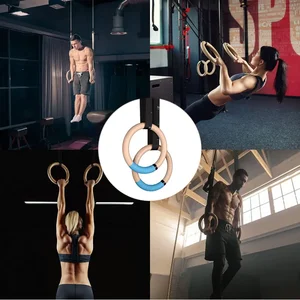 Thể dục dụng cụ bằng gỗ với dây đai có thể điều chỉnh, vòng tập thể dục cho trẻ em và người lớn, kéo lên, tập luyện sức mạnh, 1 cặp 8 Bộ dụng cụ thể dục tại nhà bán hàng chính - 3