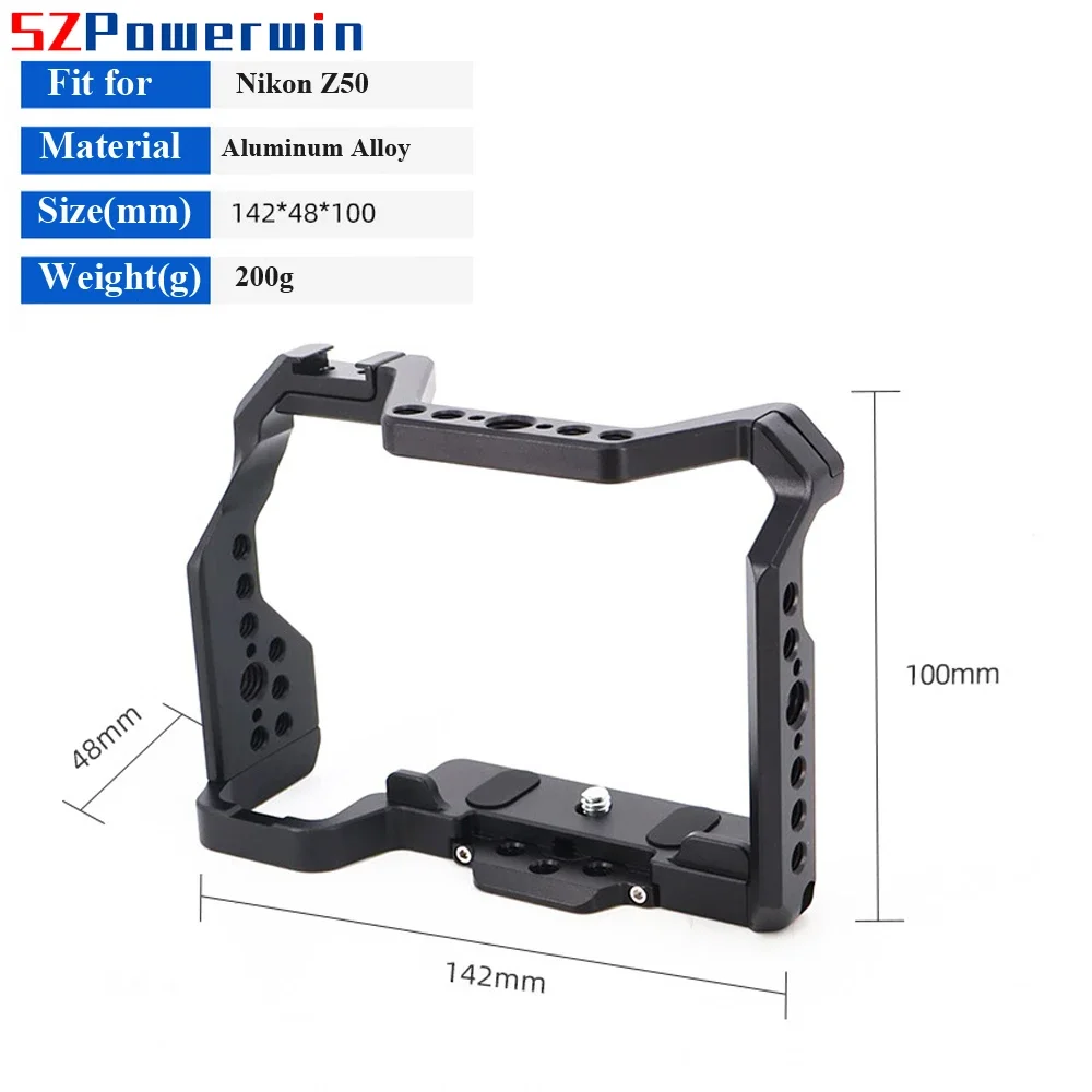 Powerwin For Nikon Z50 Camera Cage with wooden Handle Kit Aluminum Alloy Multifunctional Arri Locating Screw Protective Fram