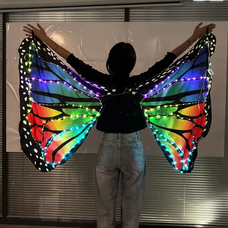 Control por aplicación RGB LED alas de mariposa danza del vientre puesta en escena disfraz accesorios de baile alas LED traje brillante para chico adulto
