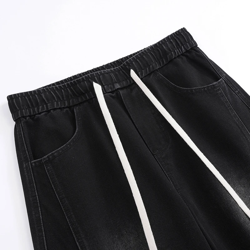 Vintage Men's Jeans, Autumn New Style, Korean Style, Patchwork, Curved Cut, Wide Leg Jeans, Black and Smoky Grey Y2k Clothes Men