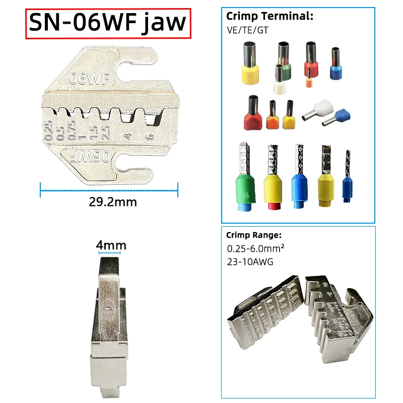 SN-06WF crimping tool for 0.25-6.0mm tubular pin terminal can be selected with a set combination with 700/1020E tubular terminal