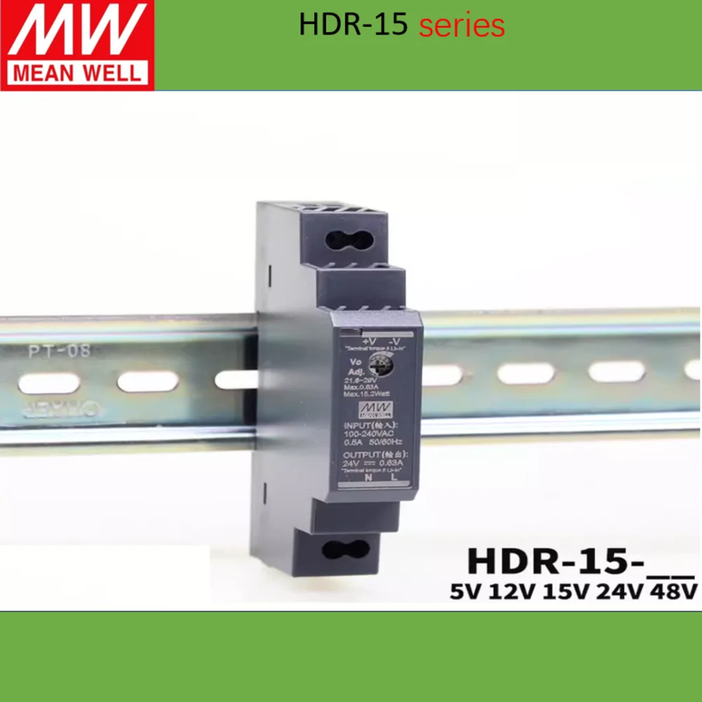 

MEAN WELL HDR-15 HDR-15-5 HDR-15-12 HDR-15-15 HDR-15-24 HDR-15-48 Ultra Slim Step Shape DIN Rail