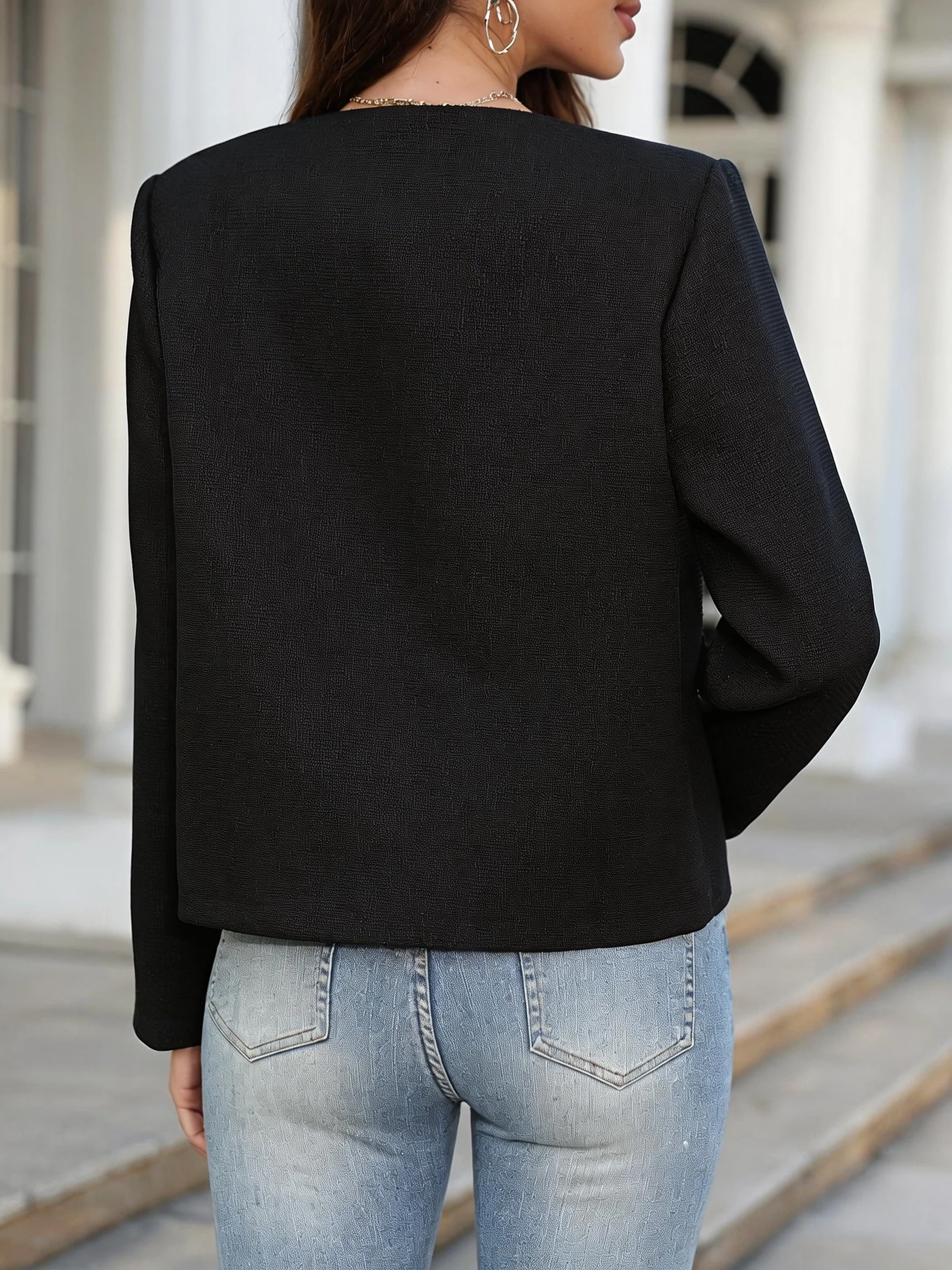 Women's Casual Knitted Jacket Round Neck Button-Up with Pockets Solid Color Outerwear
