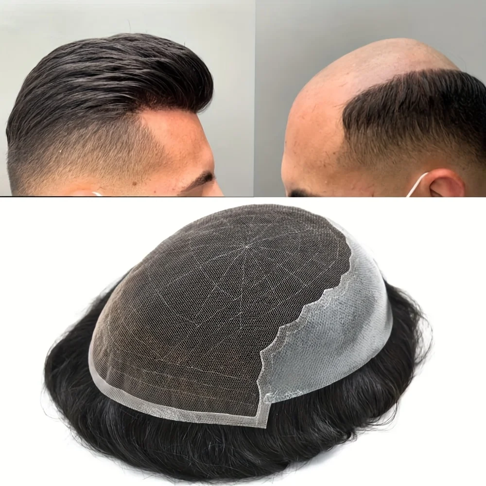 7X9 الدانتيل مع بو الشعر المستعار الرجال هيربيسي أنظمة استبدال الشعر البشري لعذراء الشعر المستعار للرجال الاستخدام اليومي قطعة شعر للرجل