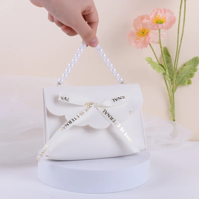 5/10/20Pcs Leather Gift Bags Bow Ribbon Packaging Bag Wedding Favour Distributions Bag Birthday Candy Packaging Box Mini Handbag