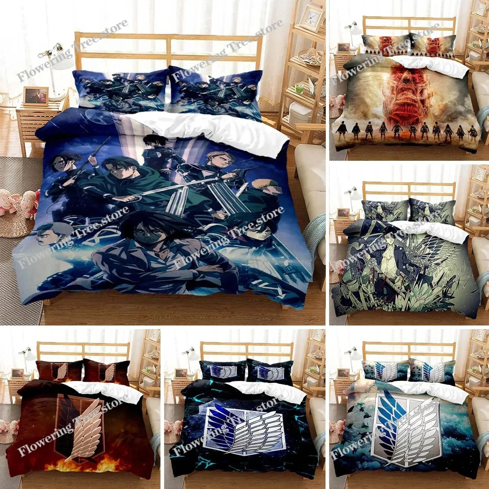 

3D Printed Attack On Titan AOT Bedding Set Anime Eren Yeager Duvet Cover Double Twin Full Queen King Adult Kids Bedclothes Quilt