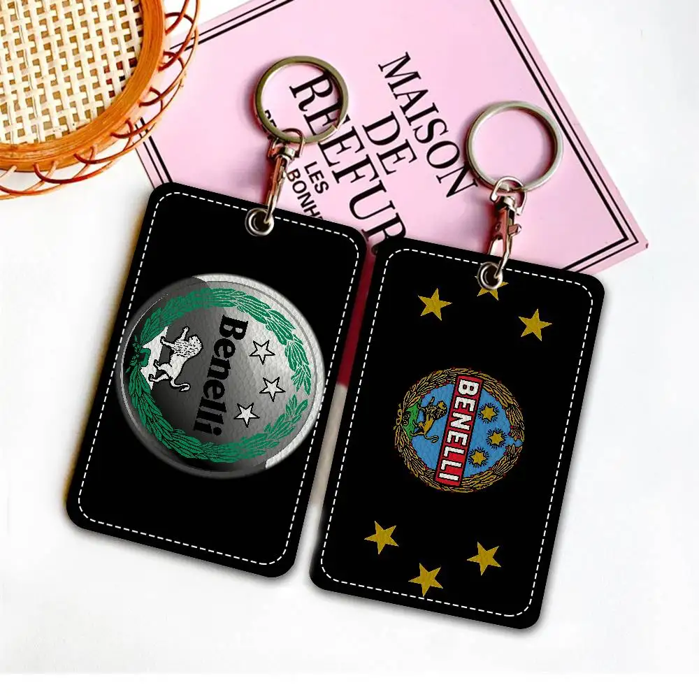 

B-Benelli 1Pc Access Card Case Leather Card Holder Keychain Key Ring Door Access Tags ID Card Case Keychain