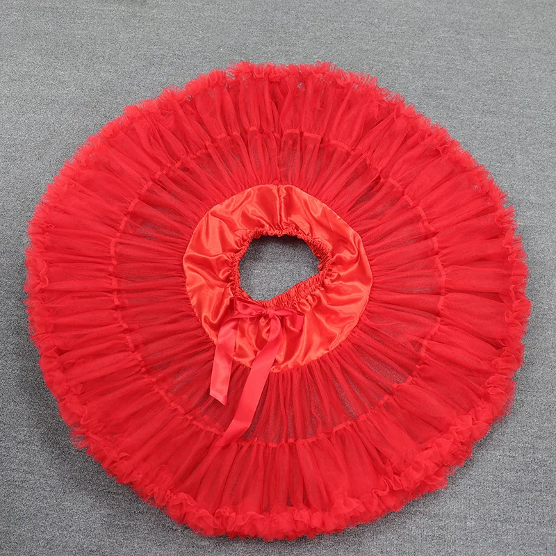 Enaguas cortas de tul con tutú hinchado y volantes, faldas de fiesta para mujer, color rojo