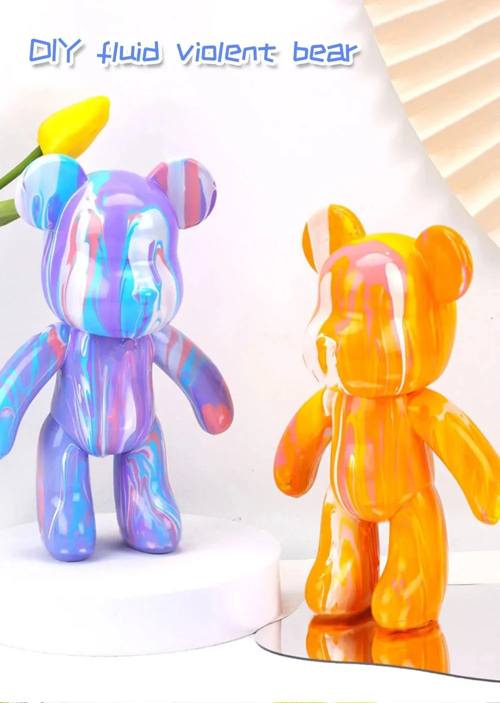 3 Size DIY Fluid Bear Sculpture Handmade Bear Doll Ornaments Violent Bear Graffiti Painting Parentchild Toy Gift Home Decoration