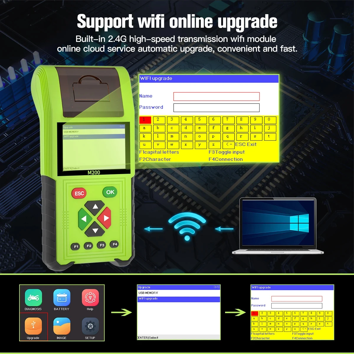 JDiag M200 Motorcycle Diagnostic Scanner Read Fault Battery Tester Code Analysis Real Time For BMW Yamaha Kawasaki Honda Suzuki