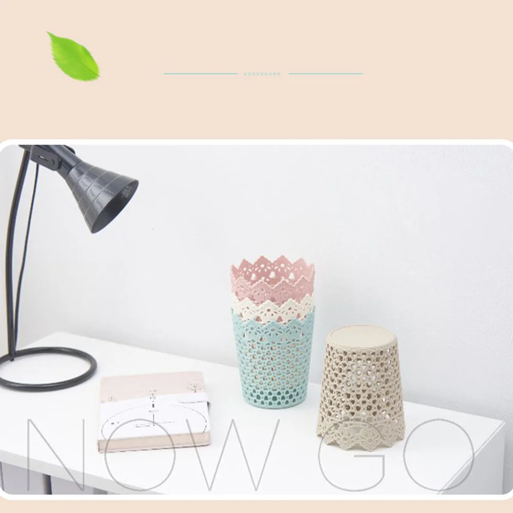 

4pcs Desktop Storage Basket Round Hollow Plastic Organizer Lightweight Sundry Container For Home Office Kitchen Nursery Use