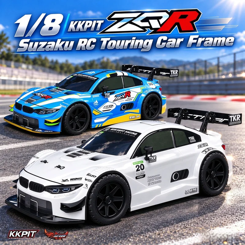 New KKPIT ZQR Suzaku 1/8 Remote Control Electric Drift Rally Car 4WD Flat Floor RV Frame RC Model Blue/Transparent Shell KRL RS