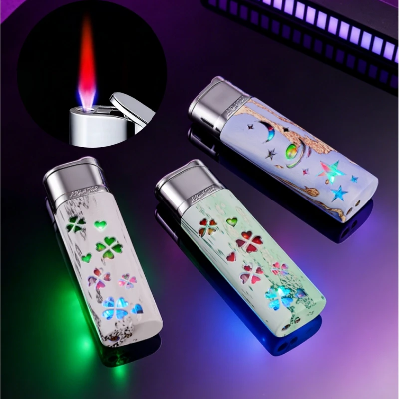 New Fashionable Windproof Seven Color Flash Inflatable Lighter Outdoor Portable Jet Colorful Personalized Lighter Smoking Gift