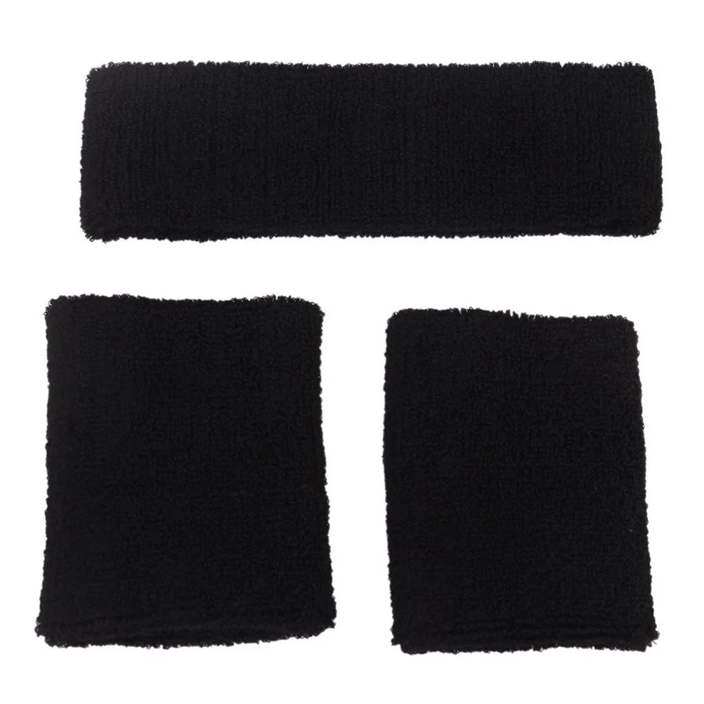 

Sports Black Cotton Headband Wristband Set Large Size Absorbs Sweat Comfortable All-Weather Bracelet Headband Set